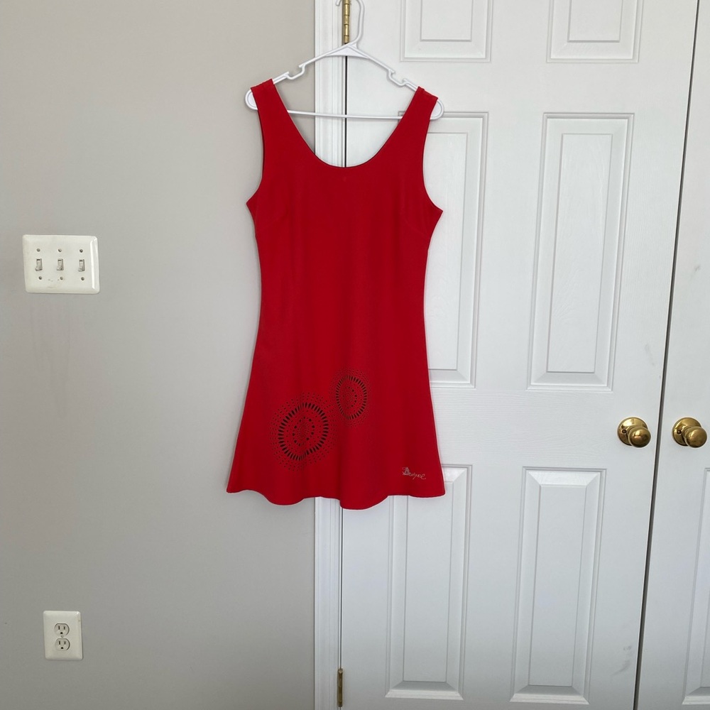 Desigual Vibrant Red Mini Dress with Artistic Detail - NWOT Size 10 - Picture 4 of 9